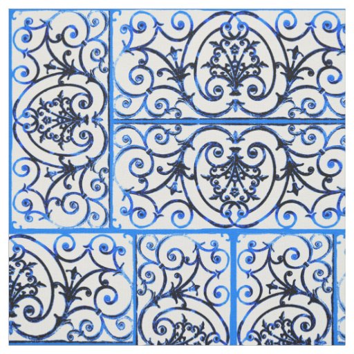 Blue and white scrollwork pattern fabric
