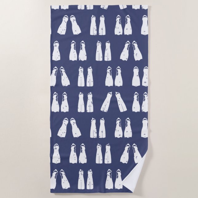 Blue and White Scuba Fins Pattern Nautical Beach Towel (Front)