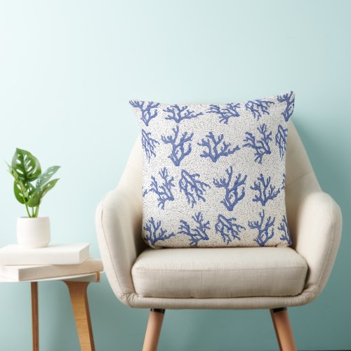 Blue and white sea coral all over throw pillow
