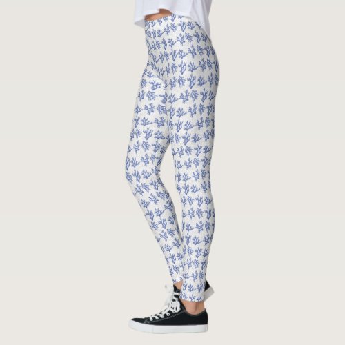 Blue and white sea coral allover  leggings