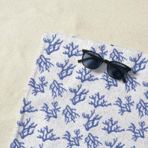 Blue and white sea coral allover pattern  beach towel