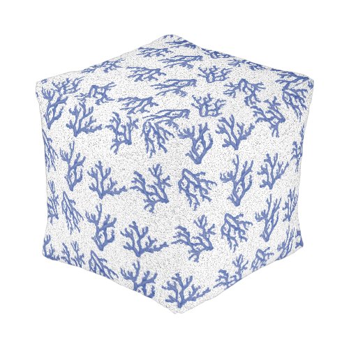 Blue and white sea coral allover pattern  pouf