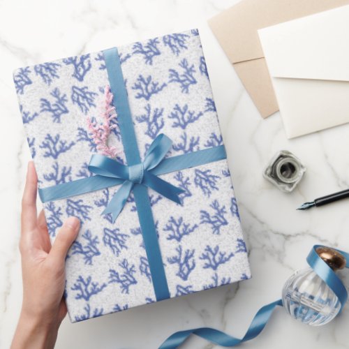 Blue and white sea coral allover pattern  wrapping paper