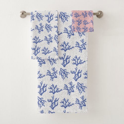 Blue and white sea coral bath towel set