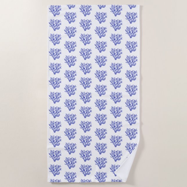 Blue and white sea coral beach towel (Front)