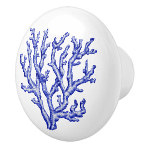Blue and white sea coral ceramic knob