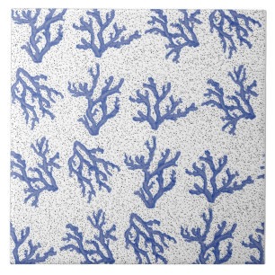 Blue and white sea coral ceramic tile