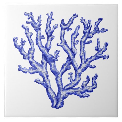 Blue and white sea coral ceramic tile