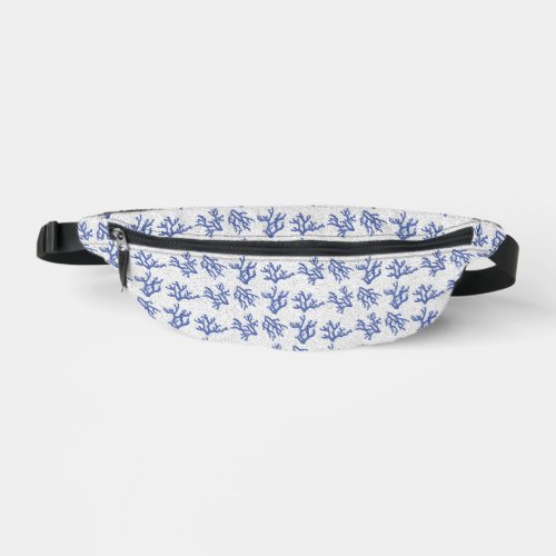 Blue and white sea coral  fanny pack