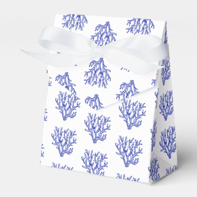 Blue and white sea coral favor boxes (Front Side)