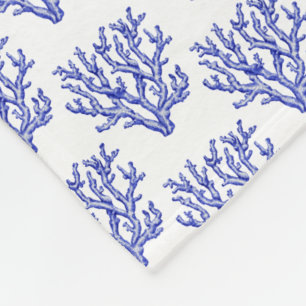 Blue and white sea coral fleece blanket