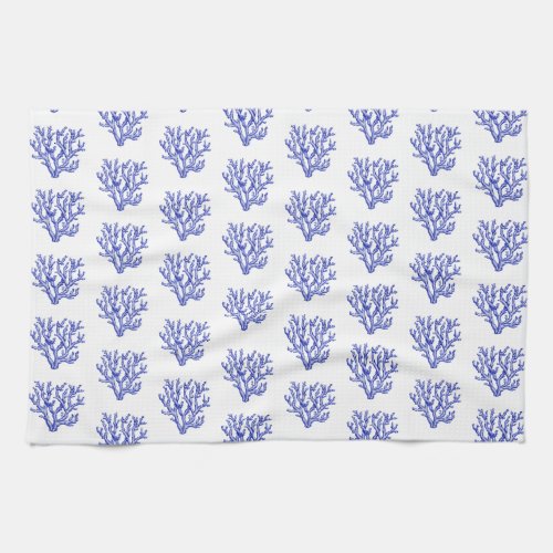 Blue and white sea coral kitchen towel