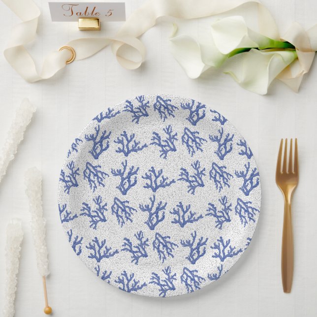 Blue and white sea coral paper plates (Wedding)