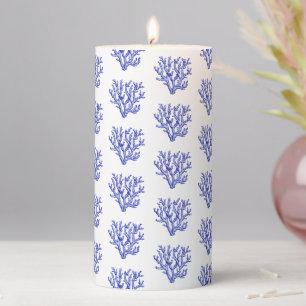 Blue and white sea coral pillar candle