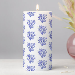 Blue and white sea coral  pillar candle