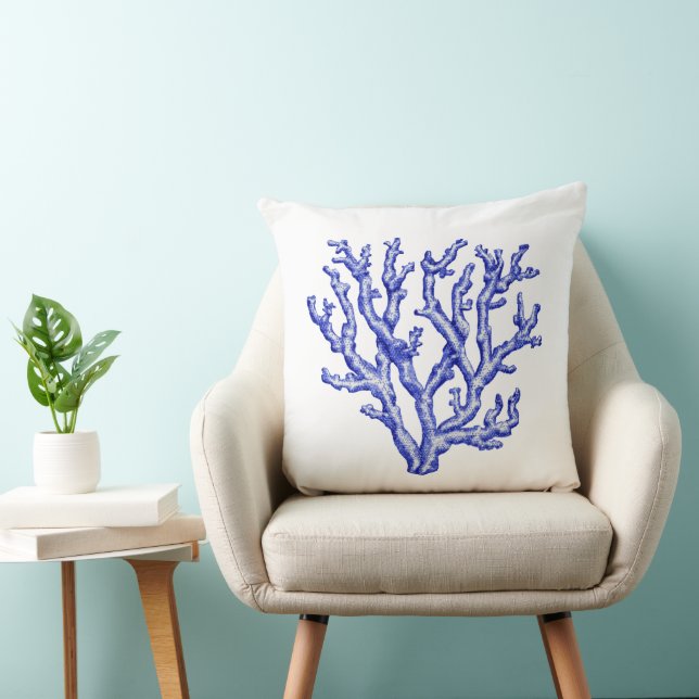Blue and white sea coral throw pillow (Chair)