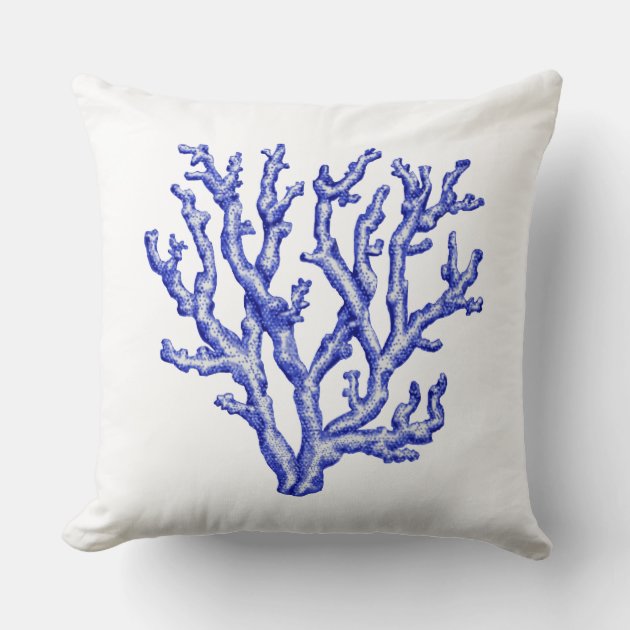 Blue and white sea coral throw pillow Zazzle