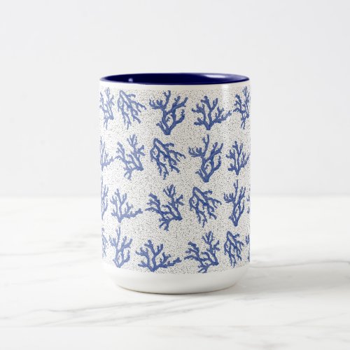 Blue and white sea coral Two_Tone coffee mug