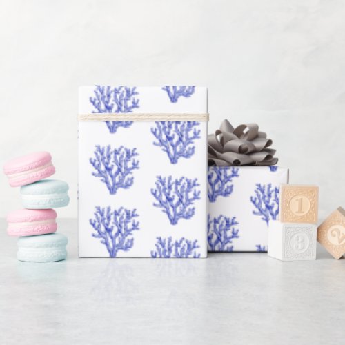 Blue and white sea coral wrapping paper