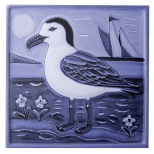 Blue and White Sea gull Ocean Marine Bird Seagull Ceramic Tile