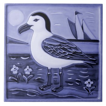 Blue And White Sea Gull Ocean Marine Bird Seagull Ceramic Tile by inspirationzstore at Zazzle