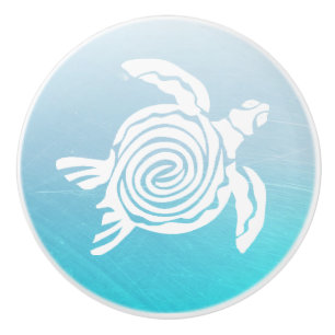 Blue and White Sea Turtle Tropical Ceramic Knob