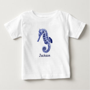 Blue and white seahorse baby T-Shirt