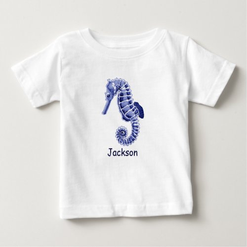 Blue and white seahorse baby T_Shirt