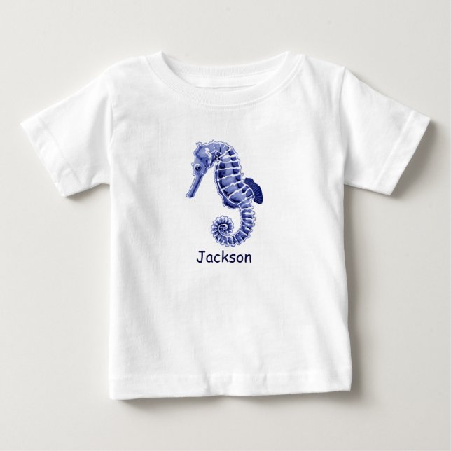 Blue and white seahorse baby T-Shirt (Front)