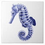 Blue and white seahorse ceramic tile<br><div class="desc">This cute blue and white seahorse is great framed or for use in the bathroom or a beach house.</div>