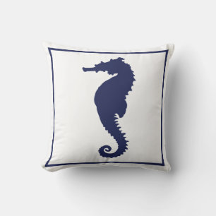 Blue and White Seahorse Coastal Nautical Beach Thr Throw Pillow