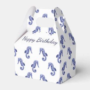Blue and white seahorse favor boxes