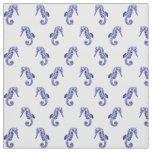 Blue and white seahorse print fabric