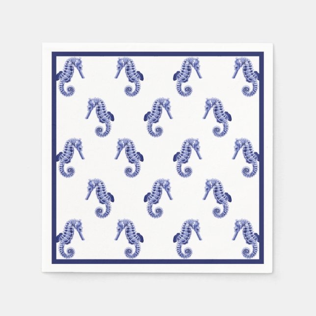 Blue and white seahorse print napkins (Front)