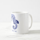 Blue and white seahorse Two-Tone coffee mug