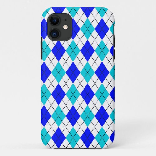 Blue and White Seamless Argyle Pattern iPhone 11 Case