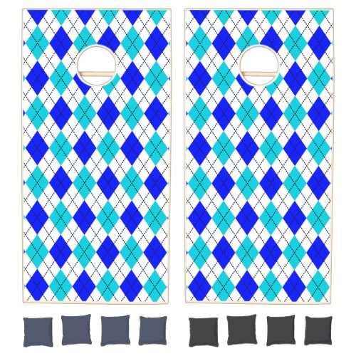 Blue and White Seamless Argyle Pattern Cornhole Set