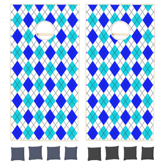 Blue and White Seamless Argyle Pattern Cornhole Set (Set)