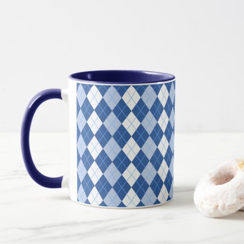 Blue and White Seamless Argyle Pattern Mug