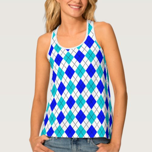 Blue and White Seamless Argyle Pattern Tank Top