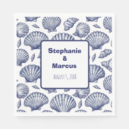 Blue and White Seashell Beach Wedding Napkins