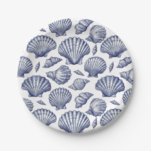 Blue and White Seashell Clam Shell Beach Plates