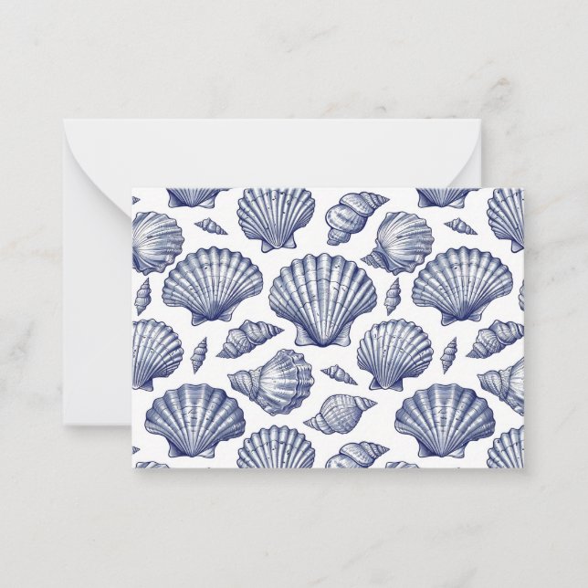 Blue and White Seashell Clam Shell Notecards (Front)