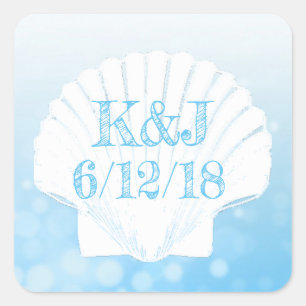 Blue and White Seashell Seaside Wedding Stickers