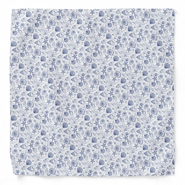 Blue and White Seashell Starfish Nautical Bandana (Front)