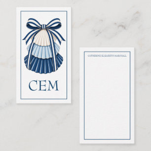 Blue and White Seashells and Ribbons Monogram Note Card