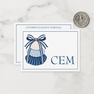 Blue and White Seashells and Ribbons Monogram Note Card