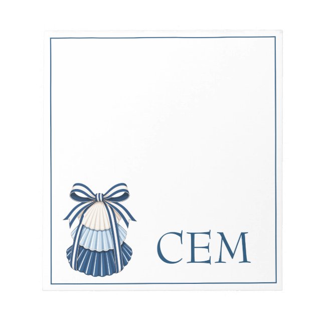 Blue and White Seashells and Ribbons Monogram Notepad (Front)