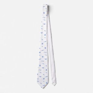 Blue and White Seashells and Starfish pattern tie