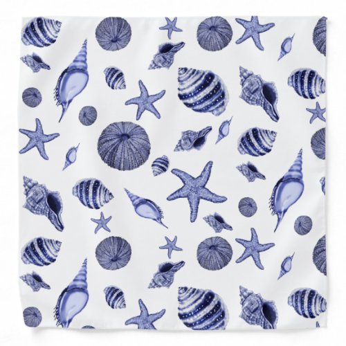 Blue and white seashells  bandana